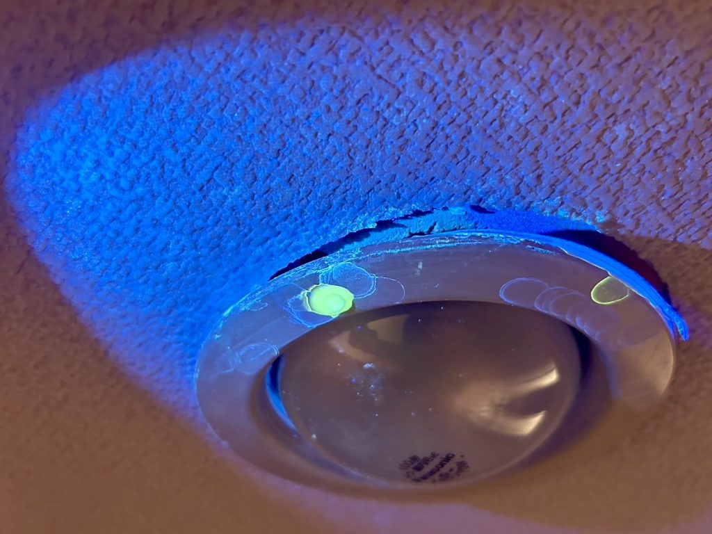 下の階の天井にて発行反応(イエロー)を確認